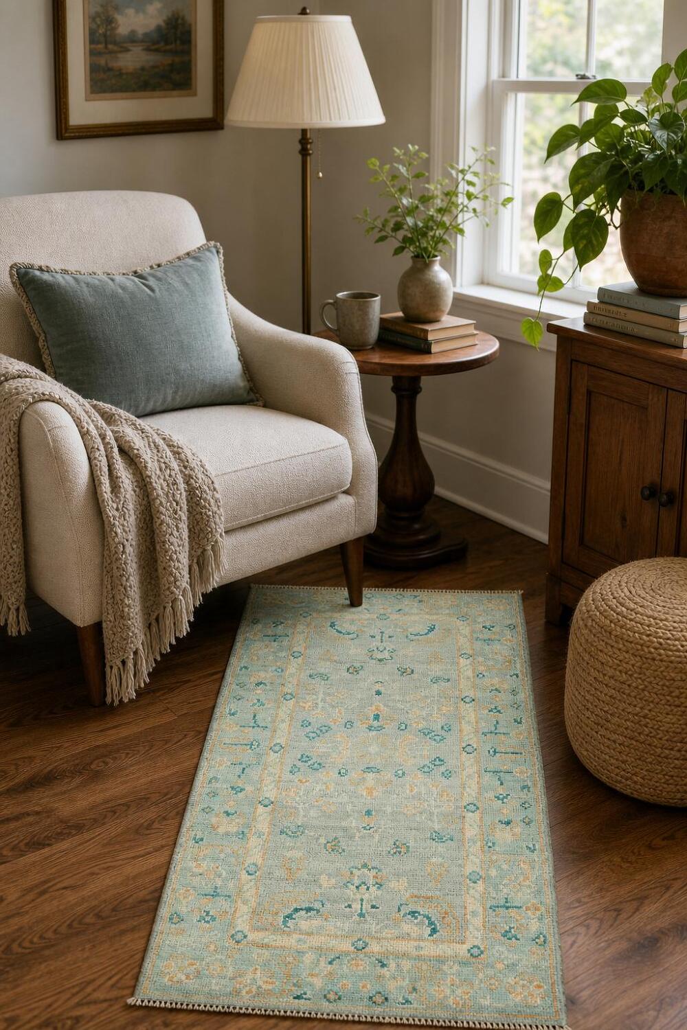 Vegetable Dye Oushak Turkish Foyer Rug 2x4