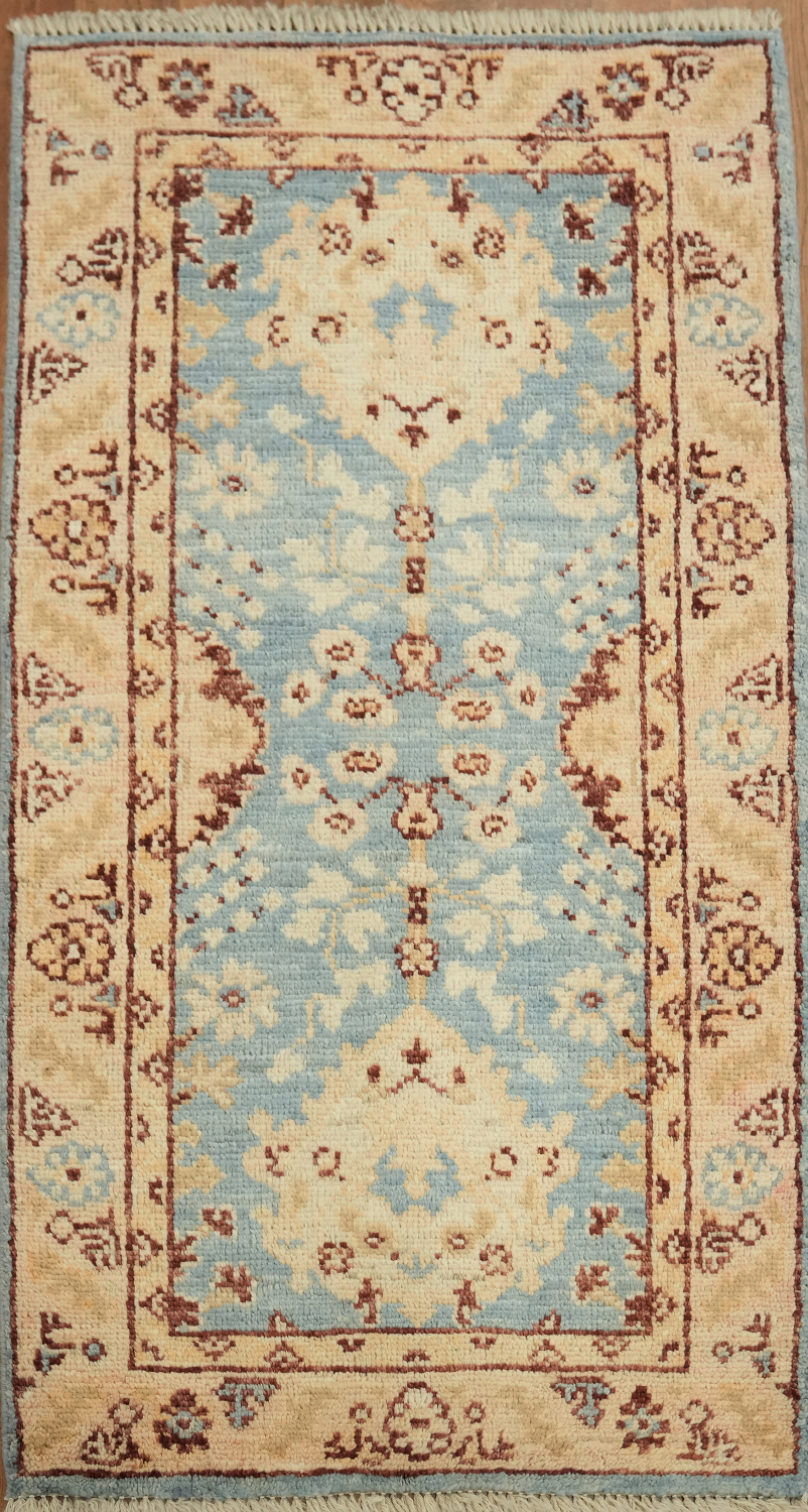 Vegetable Dye Oushak Blue Turkish Foyer Rug 2x4