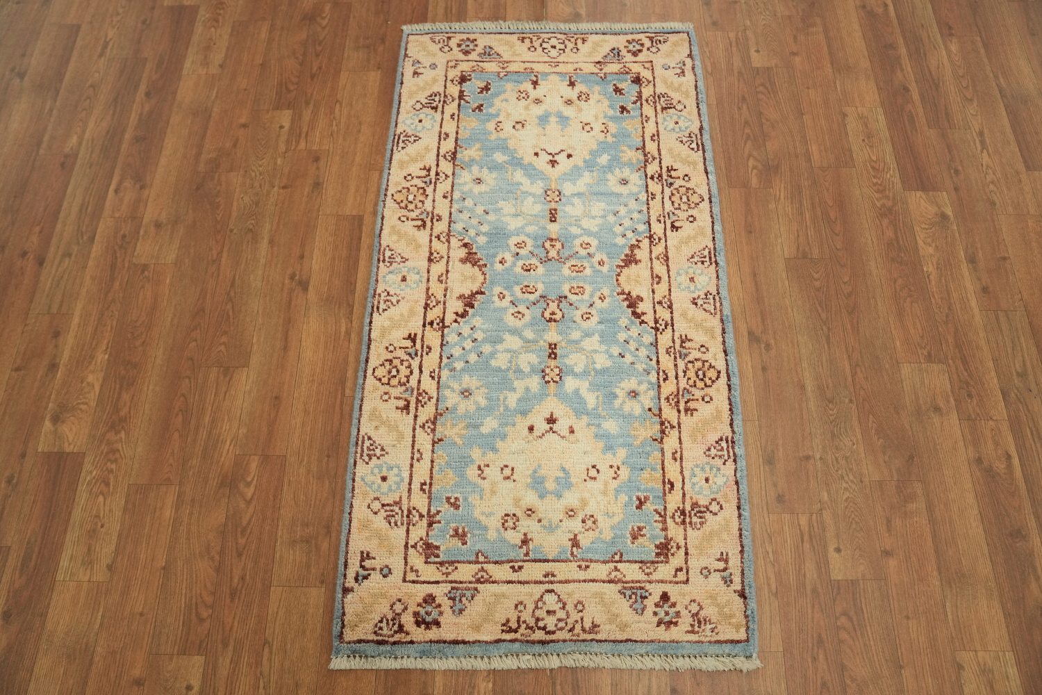 Vegetable Dye Oushak Blue Turkish Foyer Rug 2x4