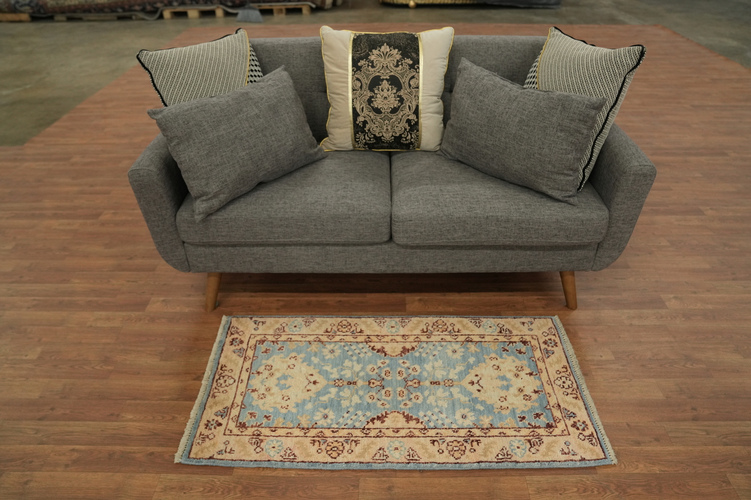 Vegetable Dye Oushak Blue Turkish Foyer Rug 2x4