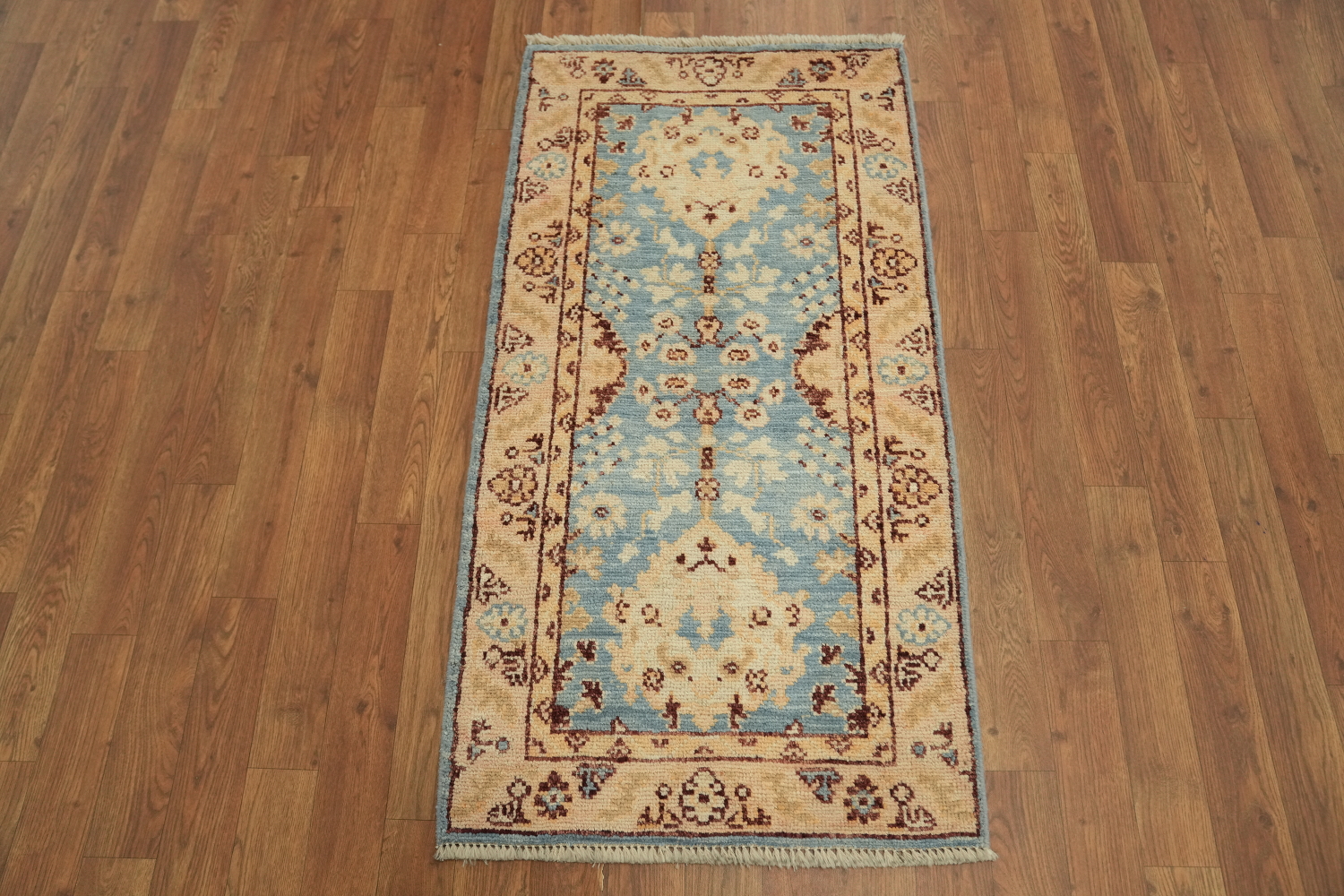 Vegetable Dye Oushak Blue Turkish Foyer Rug 2x4