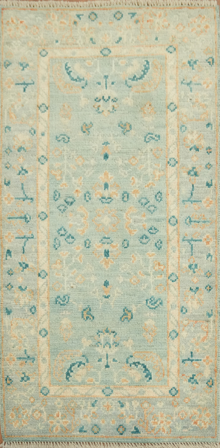 Light Blue Oushak Vegetable Dye Turkish Rug 2x4