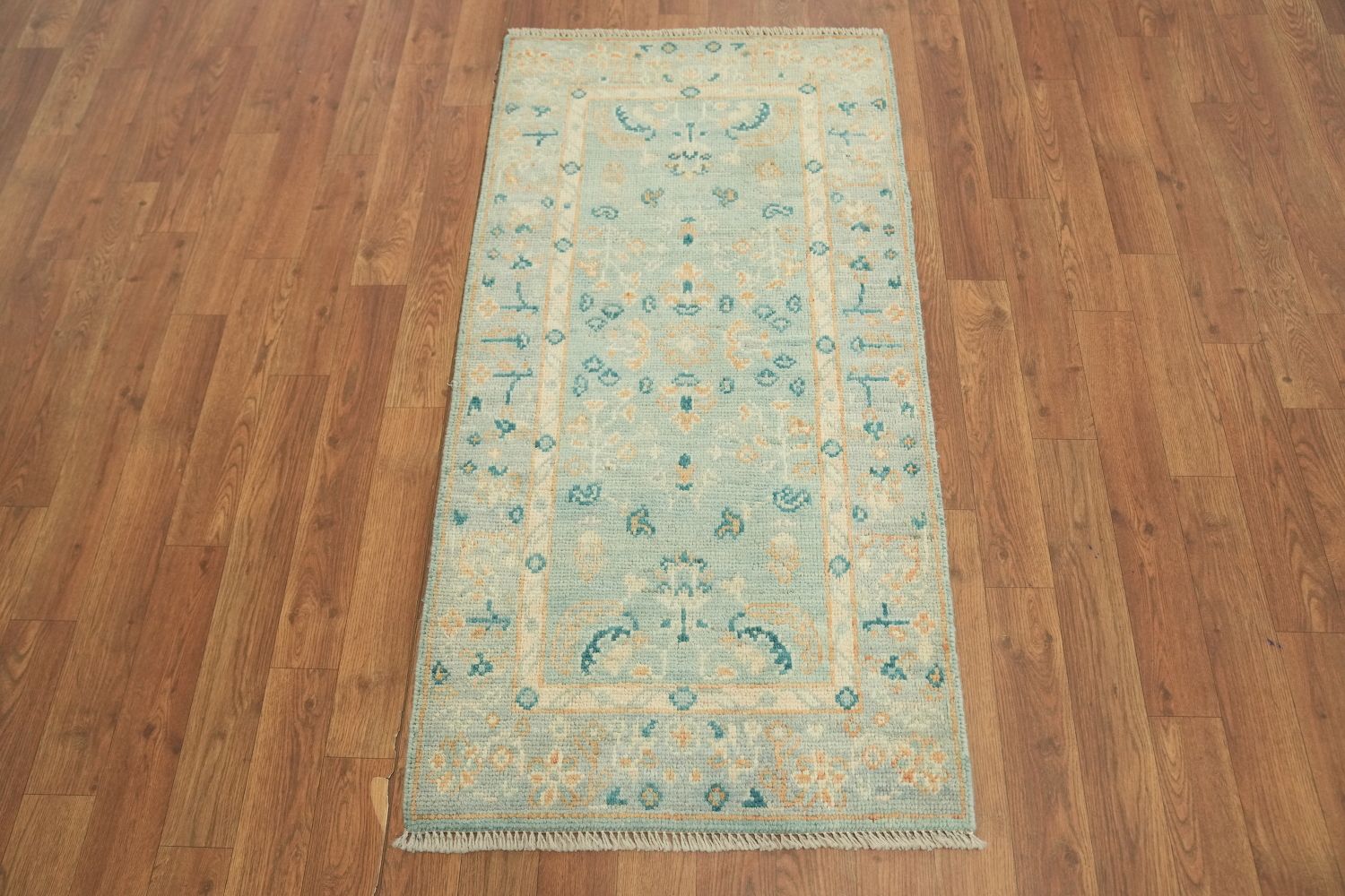 Light Blue Oushak Vegetable Dye Turkish Rug 2x4