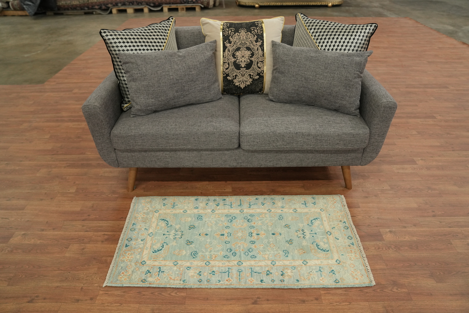 Light Blue Oushak Vegetable Dye Turkish Rug 2x4