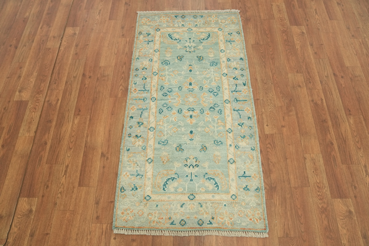 Light Blue Oushak Vegetable Dye Turkish Rug 2x4