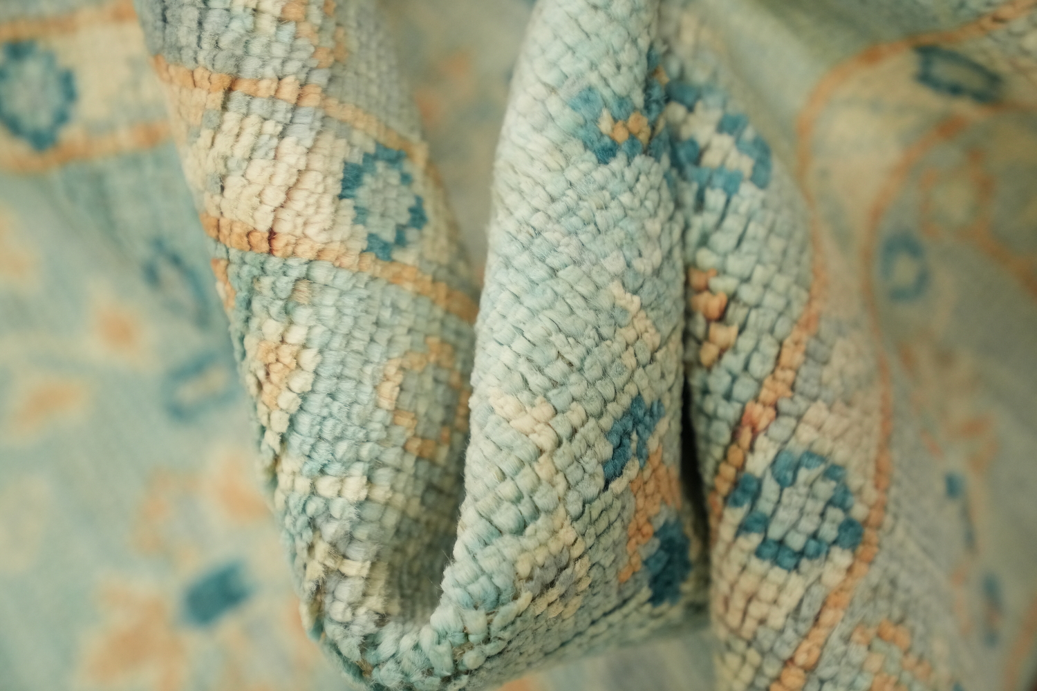 Light Blue Oushak Vegetable Dye Turkish Rug 2x4
