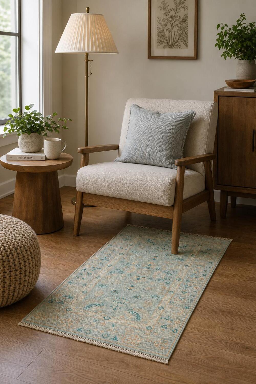 Light Blue Oushak Vegetable Dye Turkish Rug 2x4