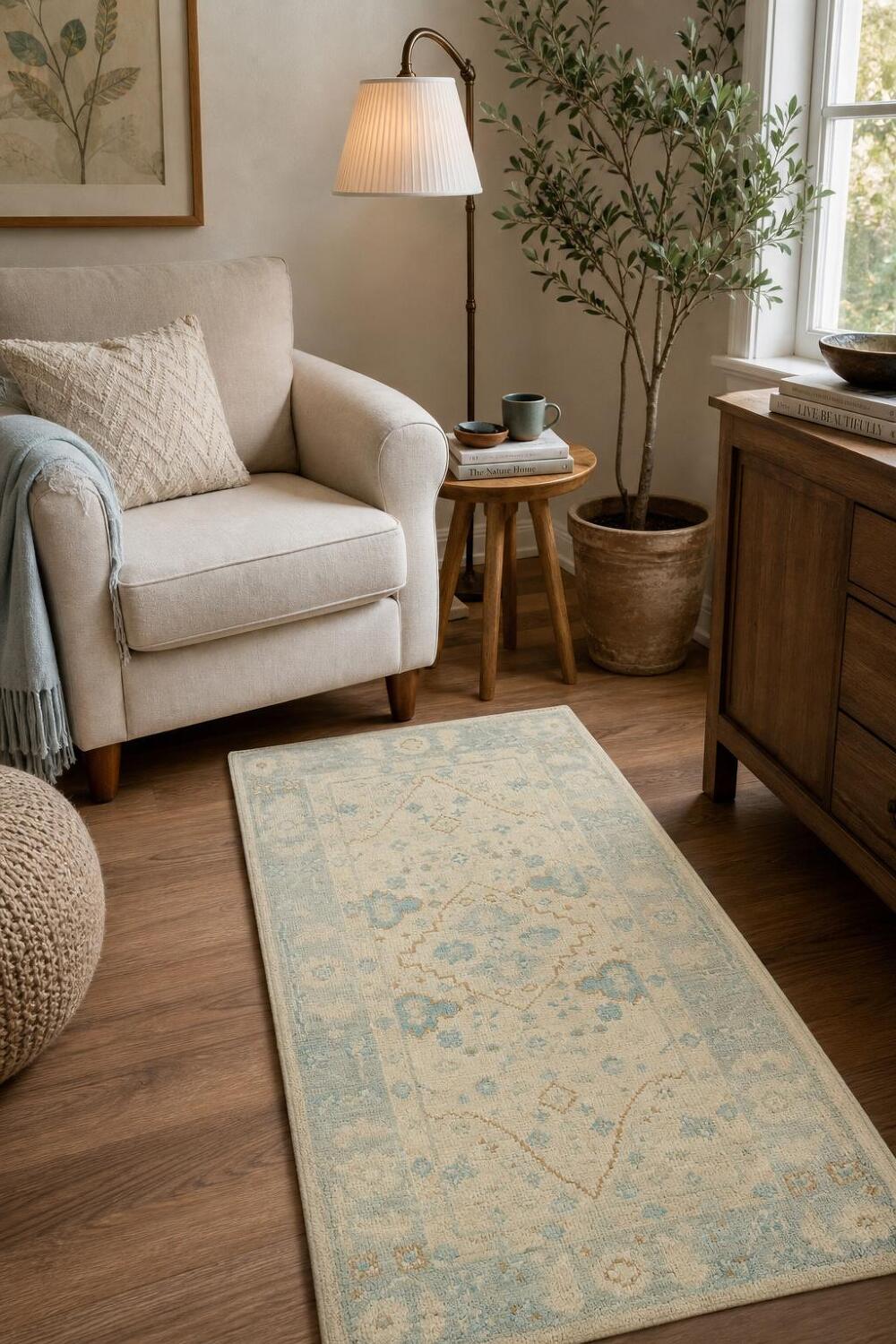 Vegetable Dye Oushak Turkish Accent Rug 2x4