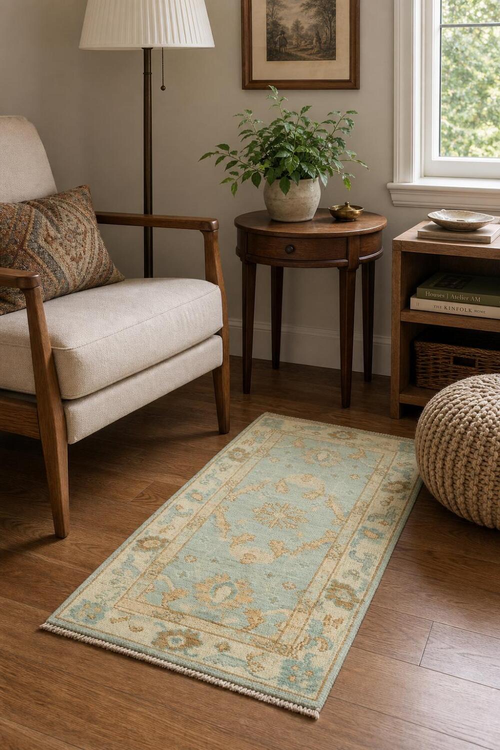 Handmade Oushak Vegetable Dye Foyer Rug 2x4