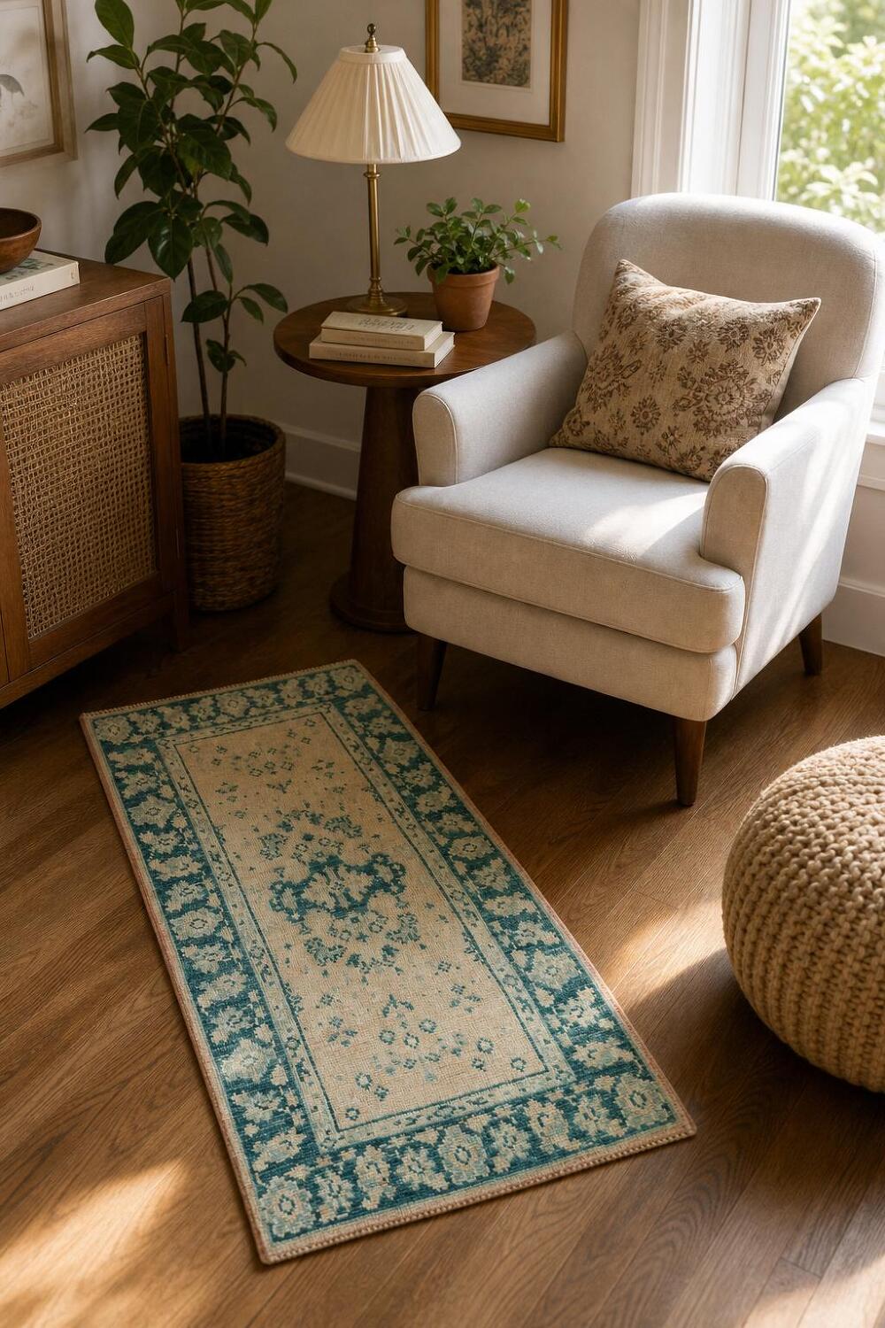Elegant Teal and Beige Persian Design Accent Foyer Rug 2x4 ft