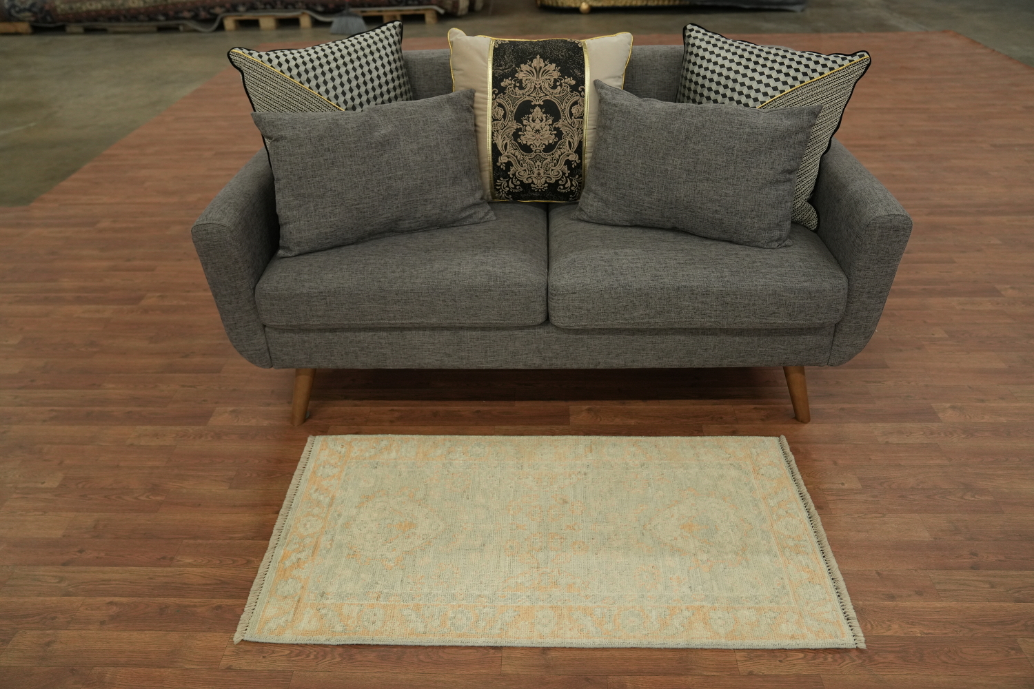 Artistic Boho Beige Turkish Oushak Rug with Soft Contrasting Border Patterns 2x4 ft