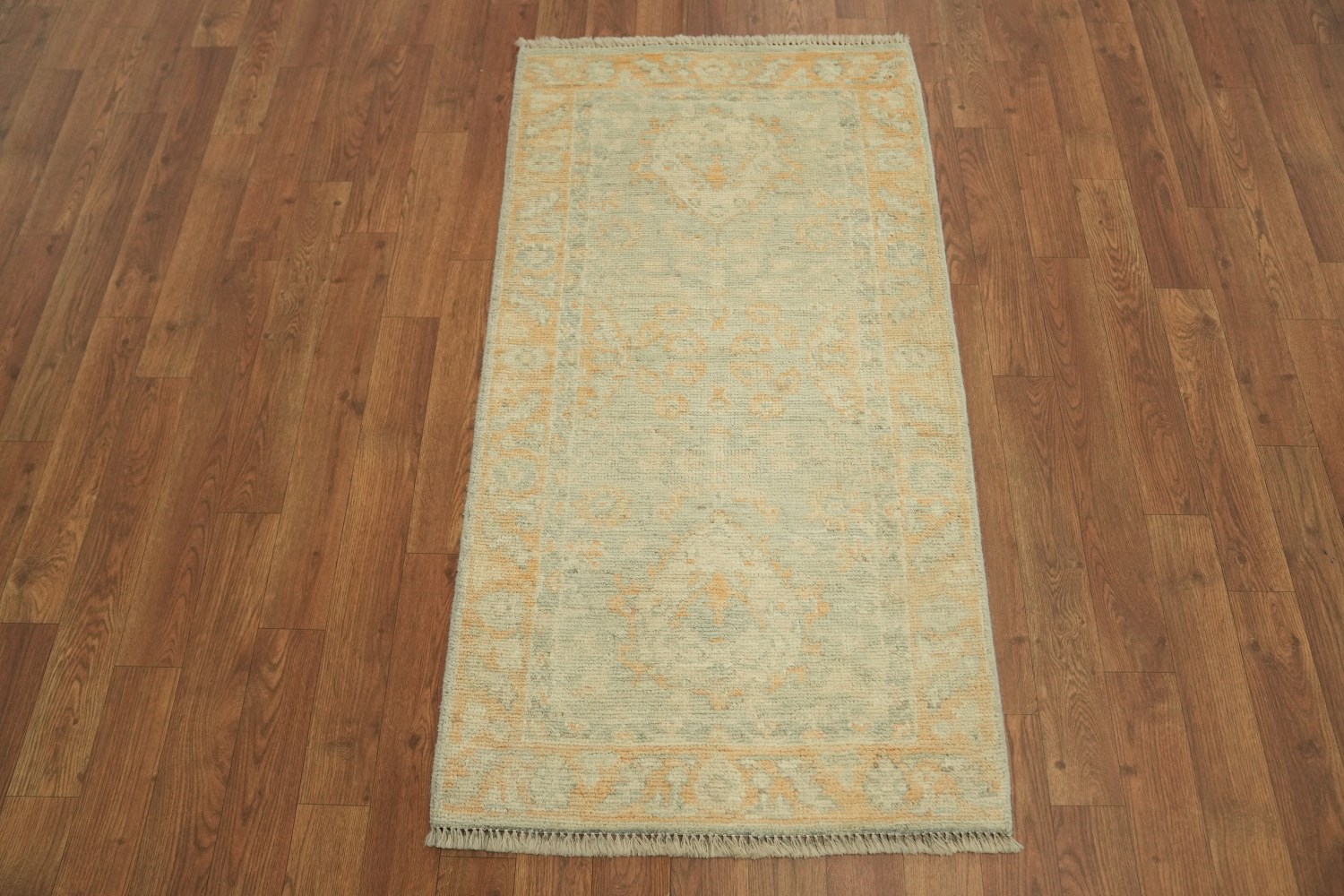 Artistic Boho Beige Turkish Oushak Rug with Soft Contrasting Border Patterns 2x4 ft