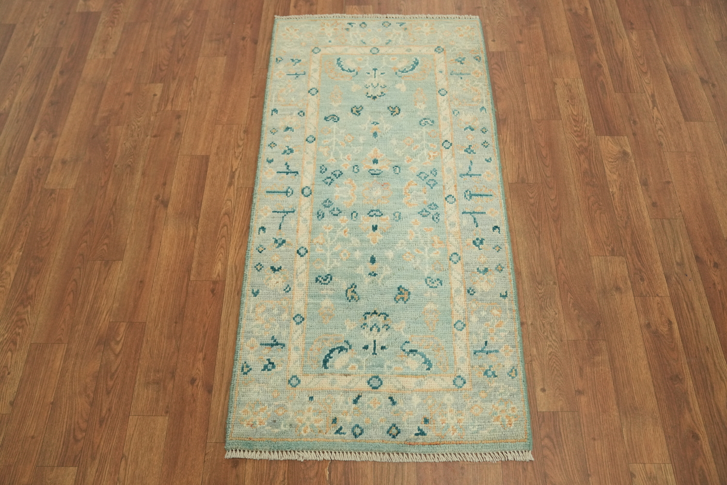 Oushak Turkish Blue and Beige Rug Perfect for Modern and Vintage Spaces 2x4 ft