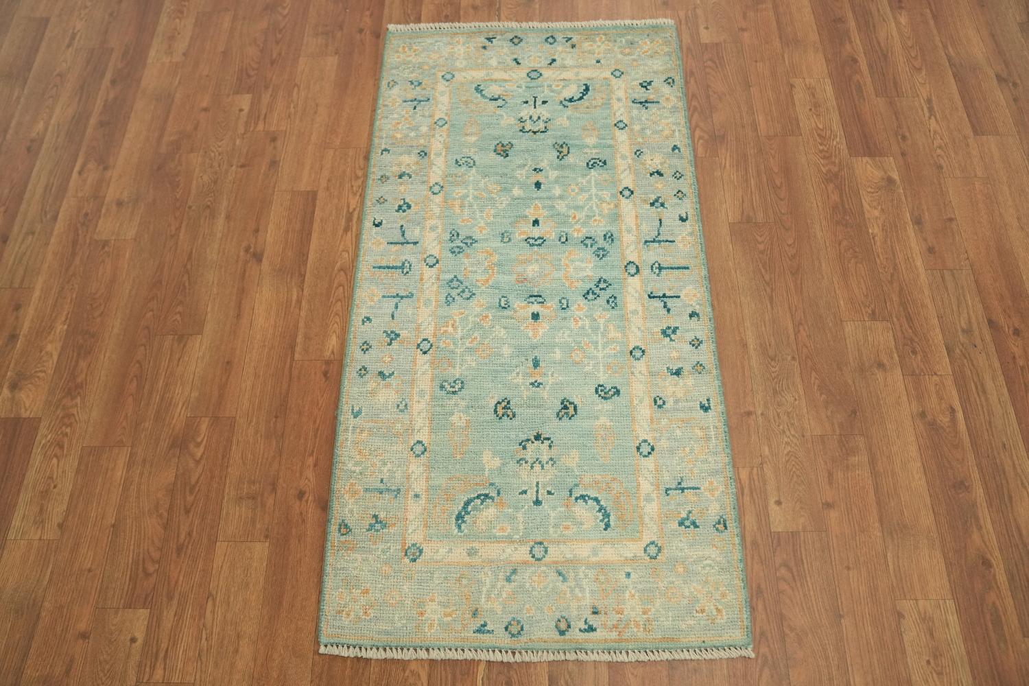 Oushak Turkish Blue and Beige Rug Perfect for Modern and Vintage Spaces 2x4 ft