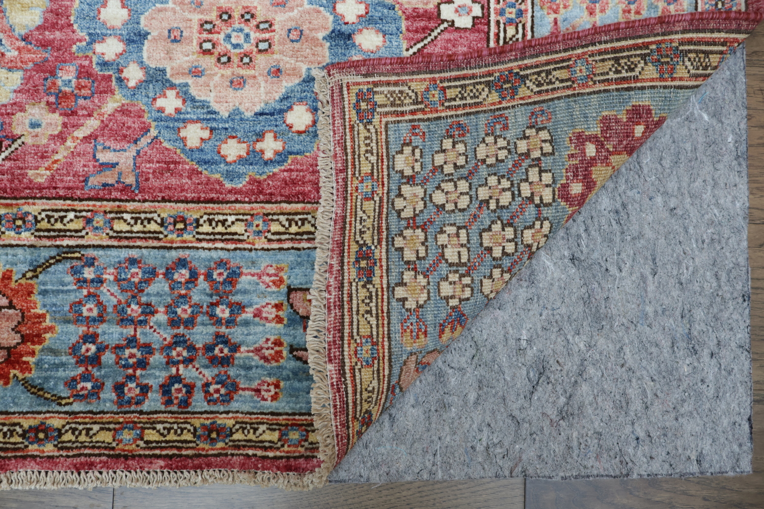 Vegetable Dye Ziegler Raspberry Red and Blue Area Rug 5x7