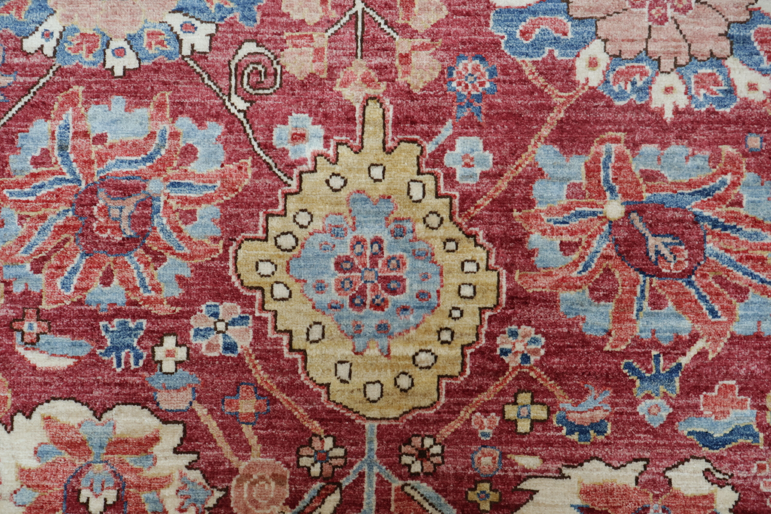 Vegetable Dye Ziegler Raspberry Red and Blue Area Rug 5x7