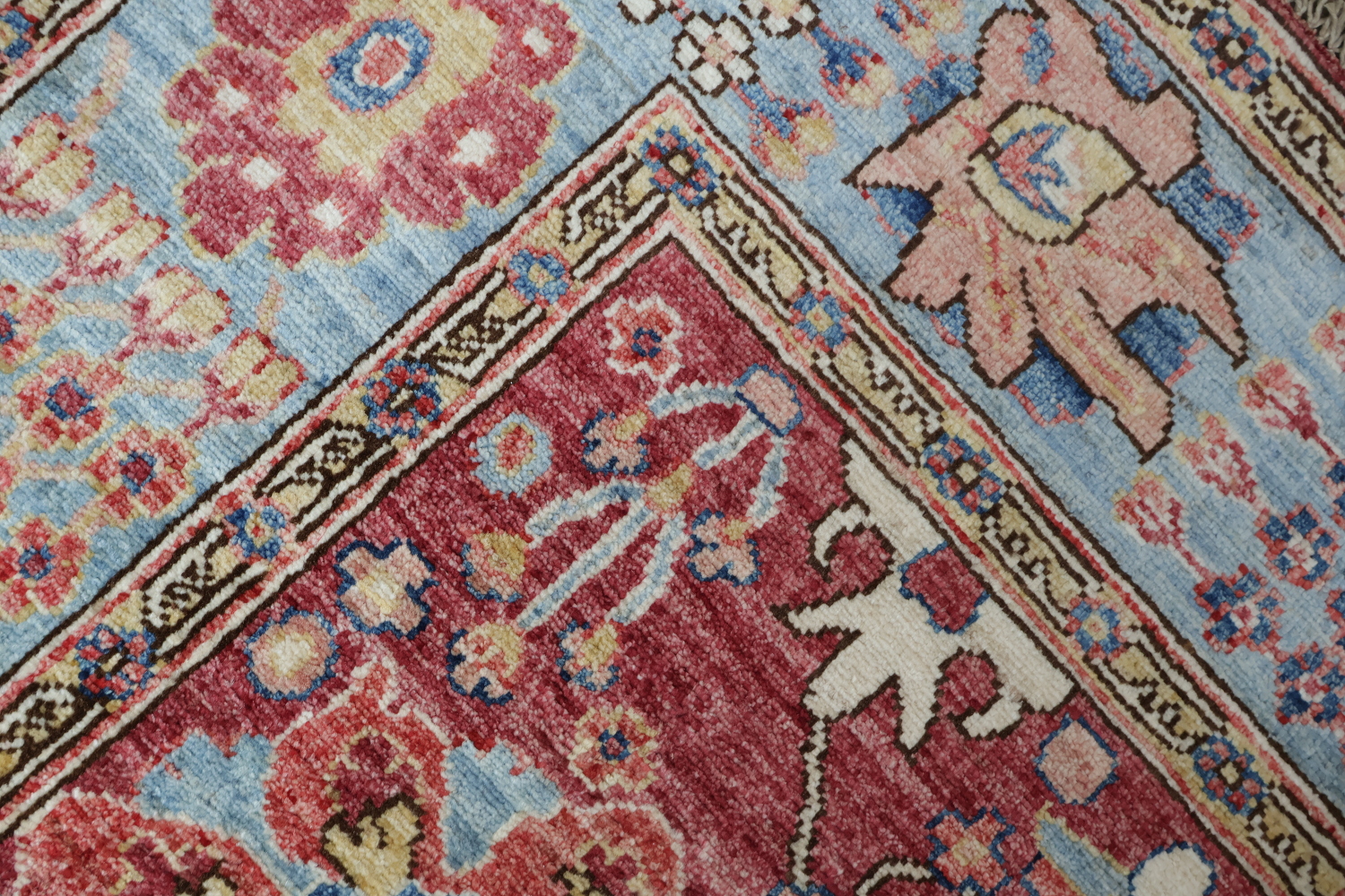 Vegetable Dye Ziegler Raspberry Red and Blue Area Rug 5x7