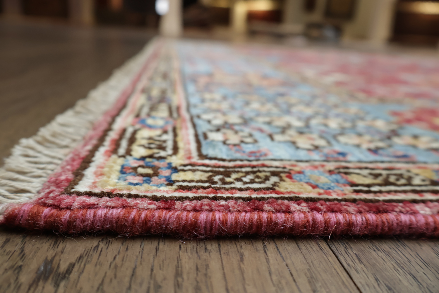Vegetable Dye Ziegler Raspberry Red and Blue Area Rug 5x7