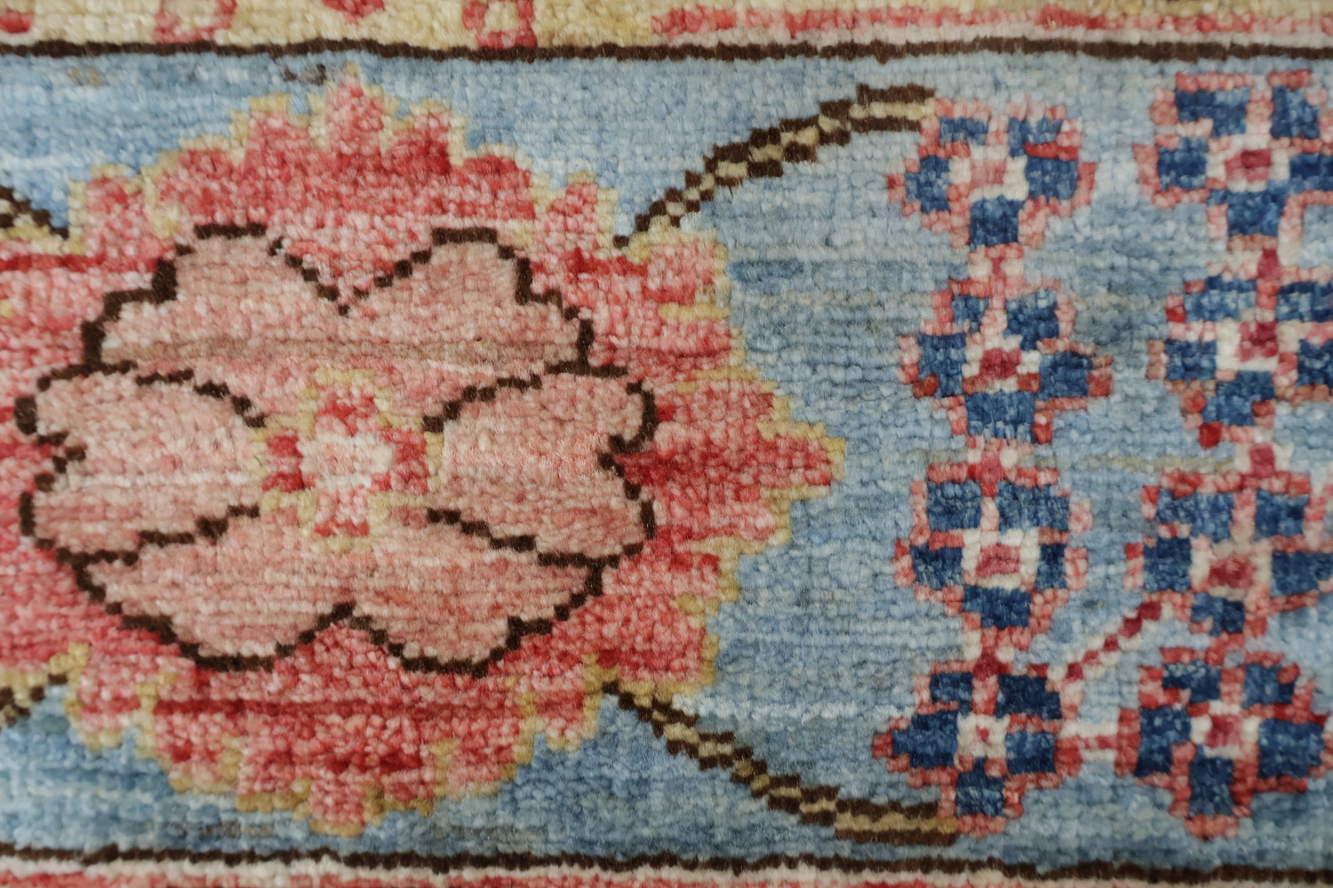 Vegetable Dye Ziegler Raspberry Red and Blue Area Rug 5x7