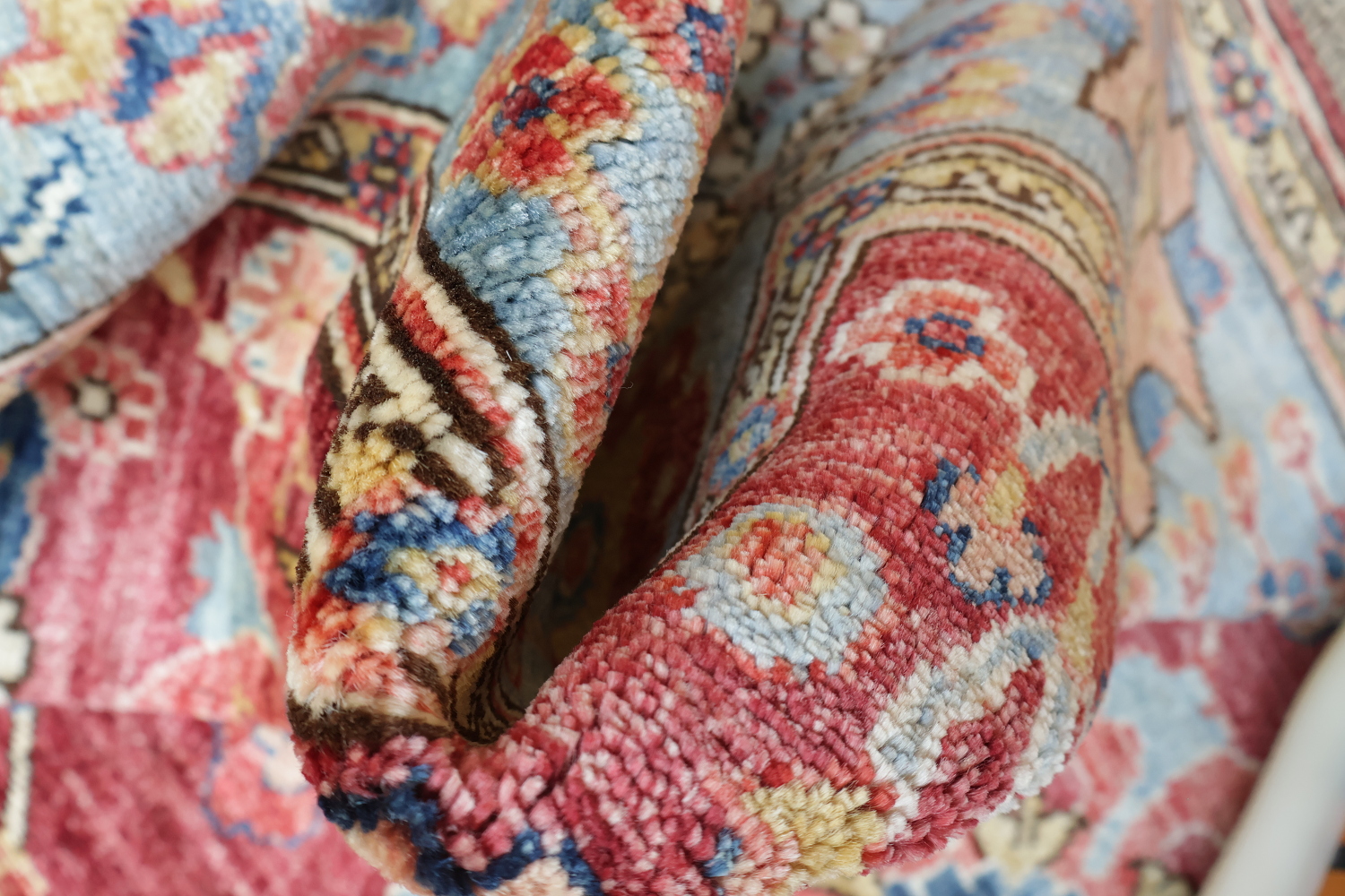 Vegetable Dye Ziegler Raspberry Red and Blue Area Rug 5x7