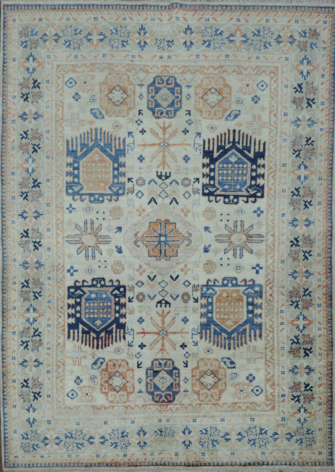Vegetable Dye Geometric Oushak Turkish Area Rug 5x7