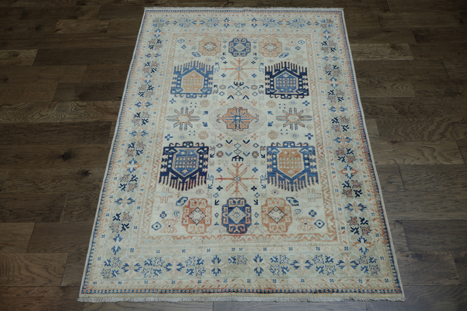 Vegetable Dye Geometric Oushak Turkish Area Rug 5x7
