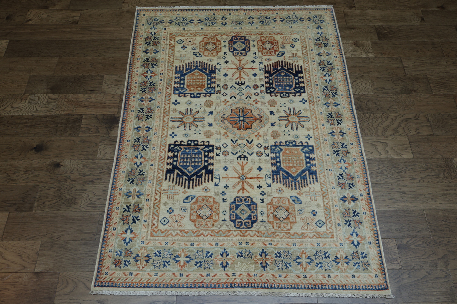 Vegetable Dye Geometric Oushak Turkish Area Rug 5x7