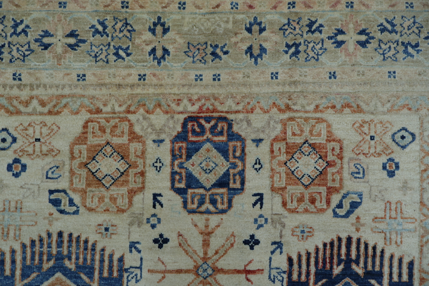 Vegetable Dye Geometric Oushak Turkish Area Rug 5x7
