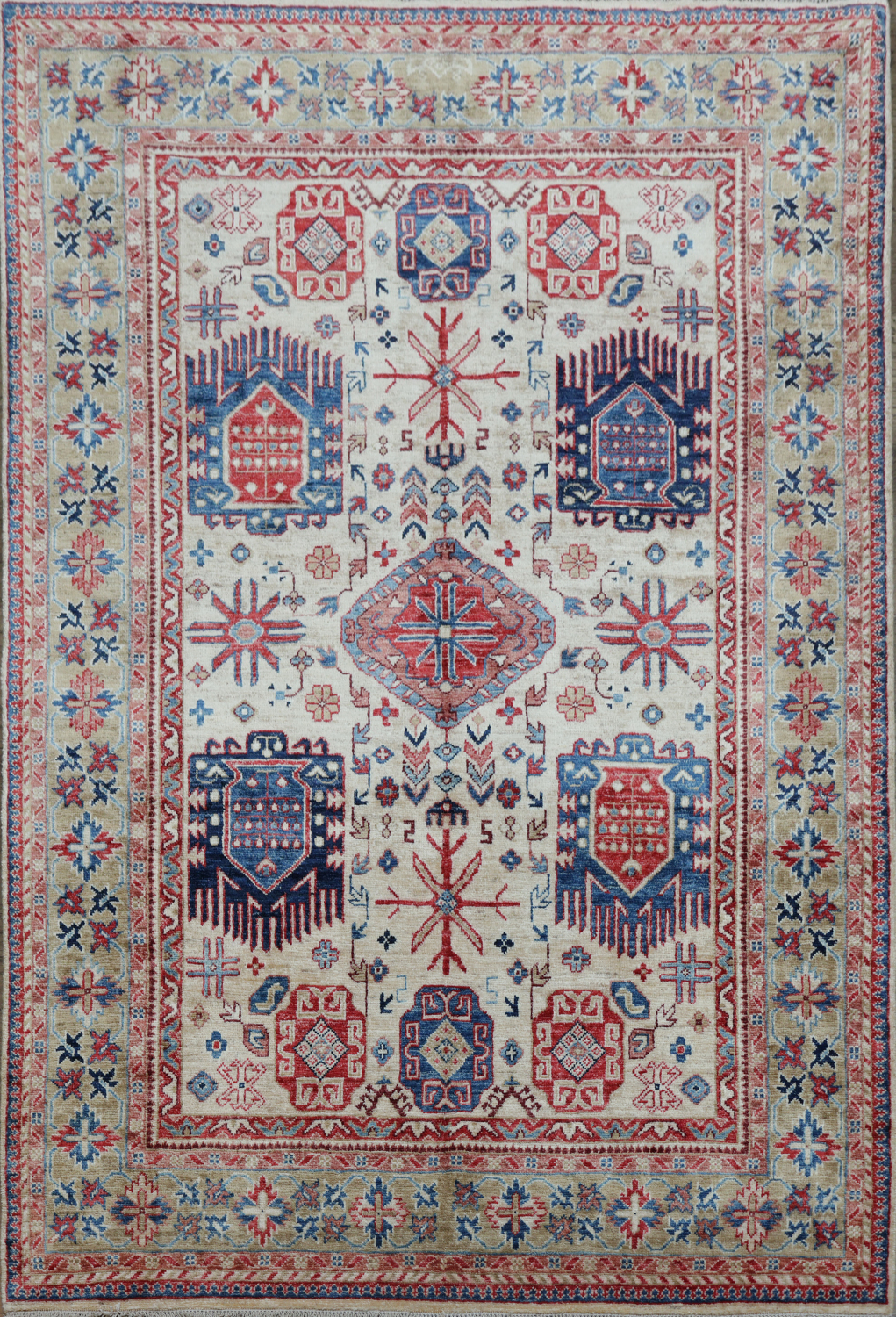 Vegetable Dye Ziegler Tribal Geometric Vibrant Color Rug 5x7