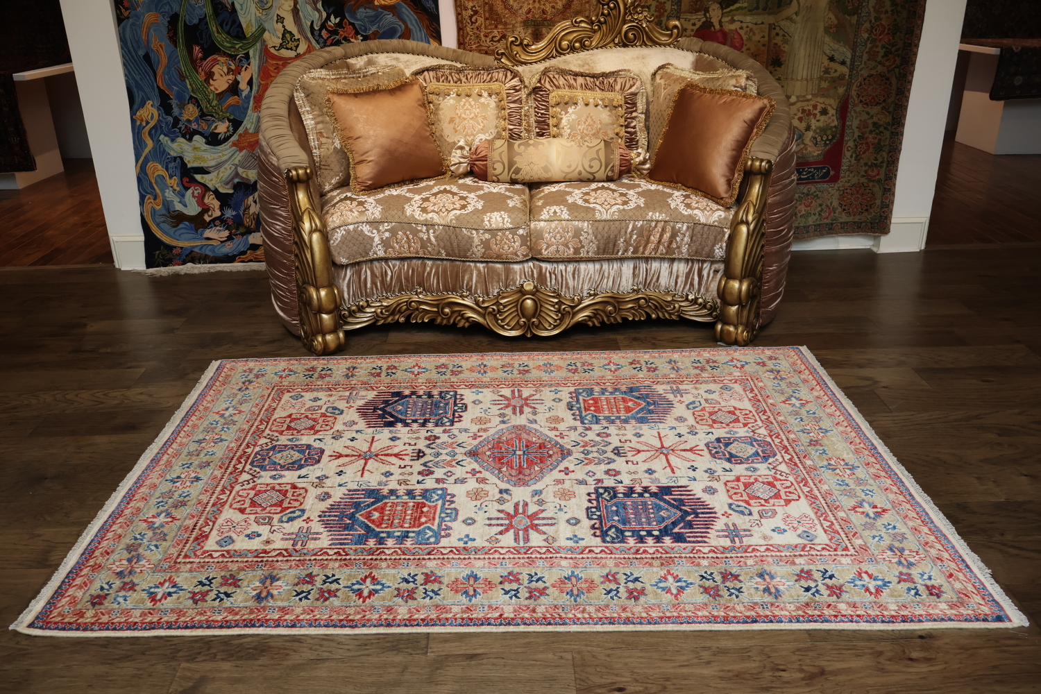 Vegetable Dye Ziegler Tribal Geometric Vibrant Color Rug 5x7