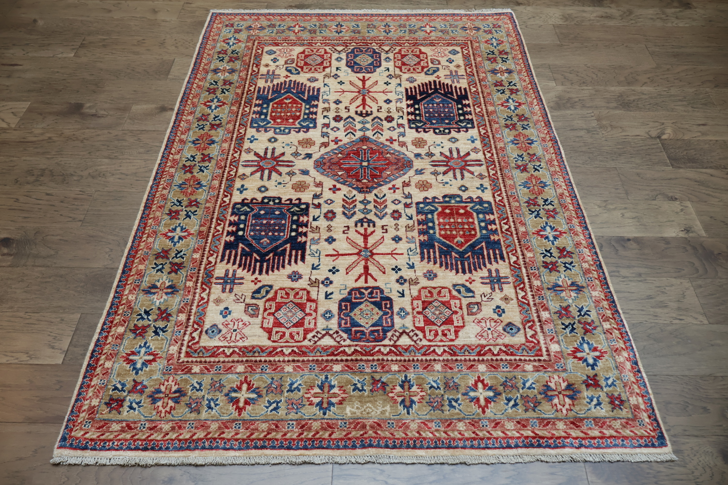 Vegetable Dye Ziegler Tribal Geometric Vibrant Color Rug 5x7