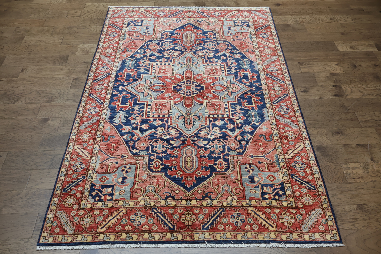 Vegetable Dye Heriz Serapi Geometric Blue Pink Red Area Rug 6x9
