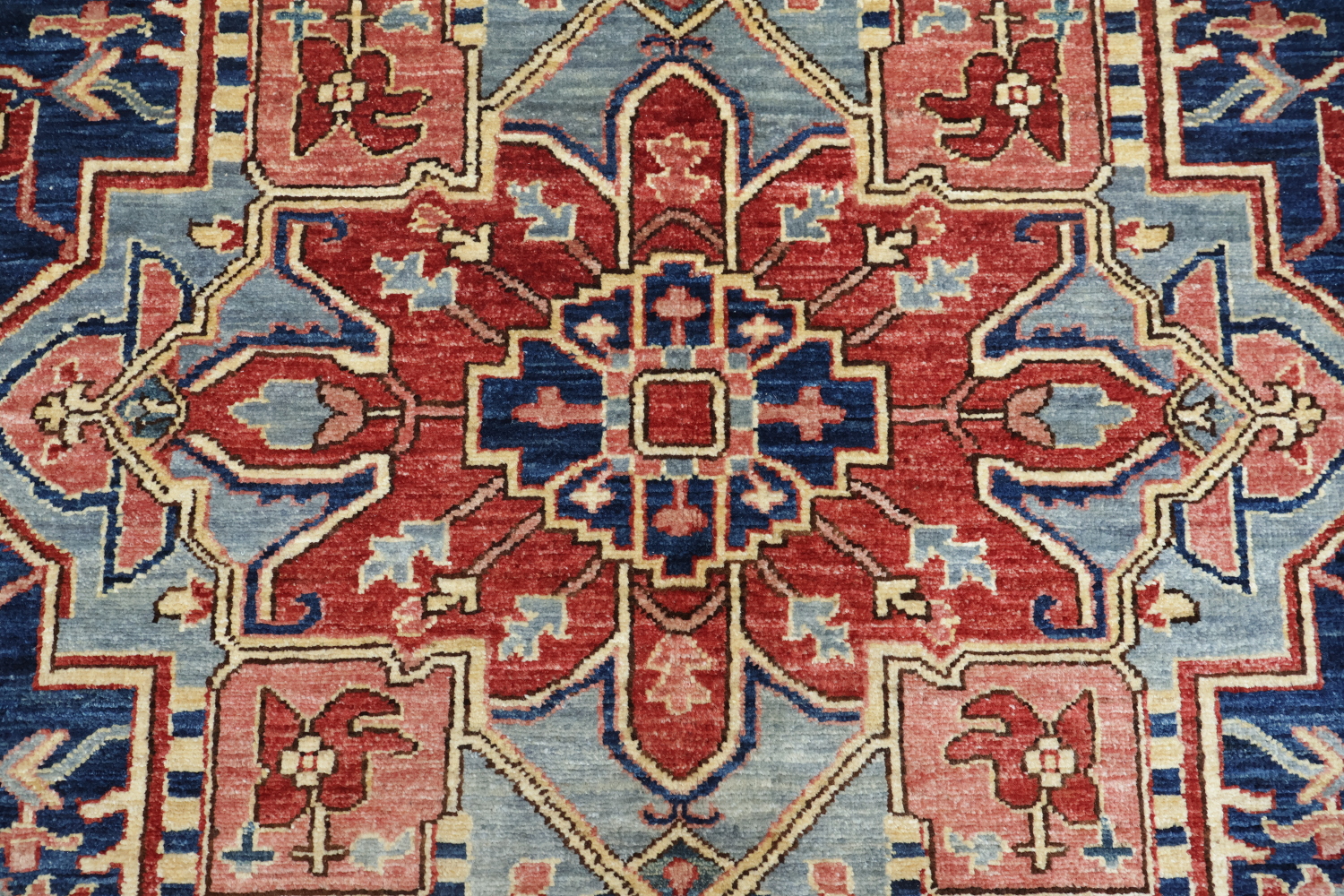 Vegetable Dye Heriz Serapi Geometric Blue Pink Red Area Rug 6x9