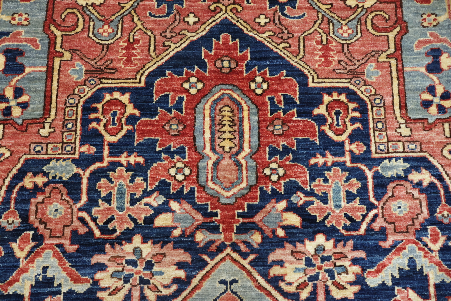 Vegetable Dye Heriz Serapi Geometric Blue Pink Red Area Rug 6x9