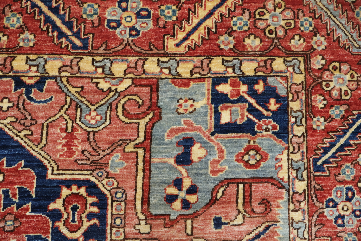 Vegetable Dye Heriz Serapi Geometric Blue Pink Red Area Rug 6x9