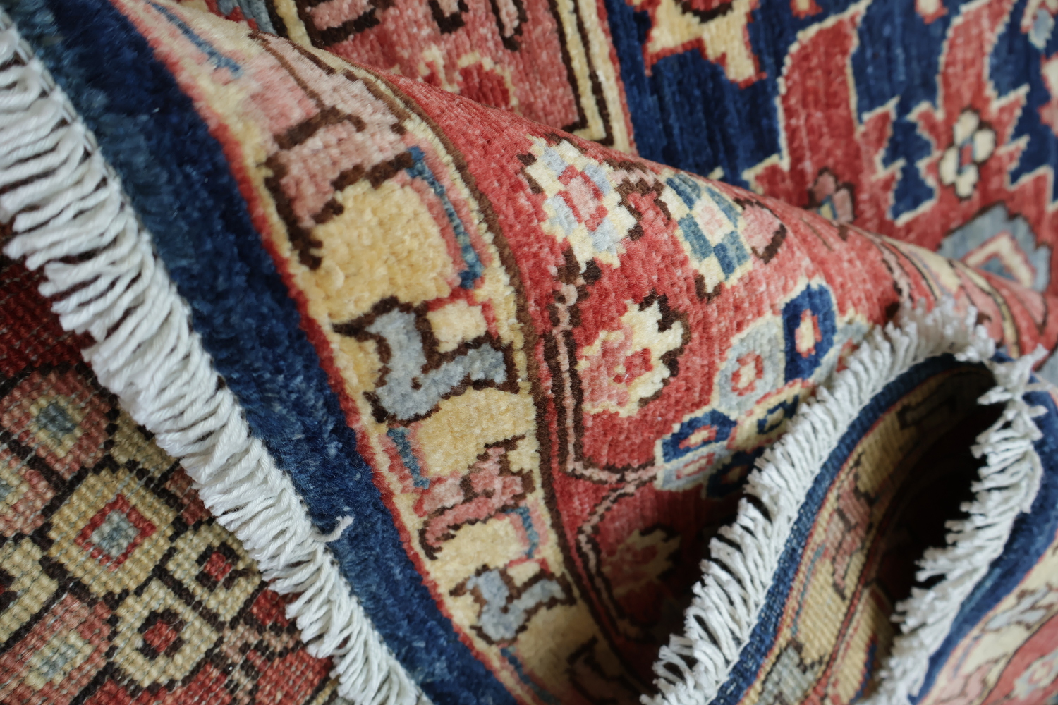 Vegetable Dye Heriz Serapi Geometric Blue Pink Red Area Rug 6x9