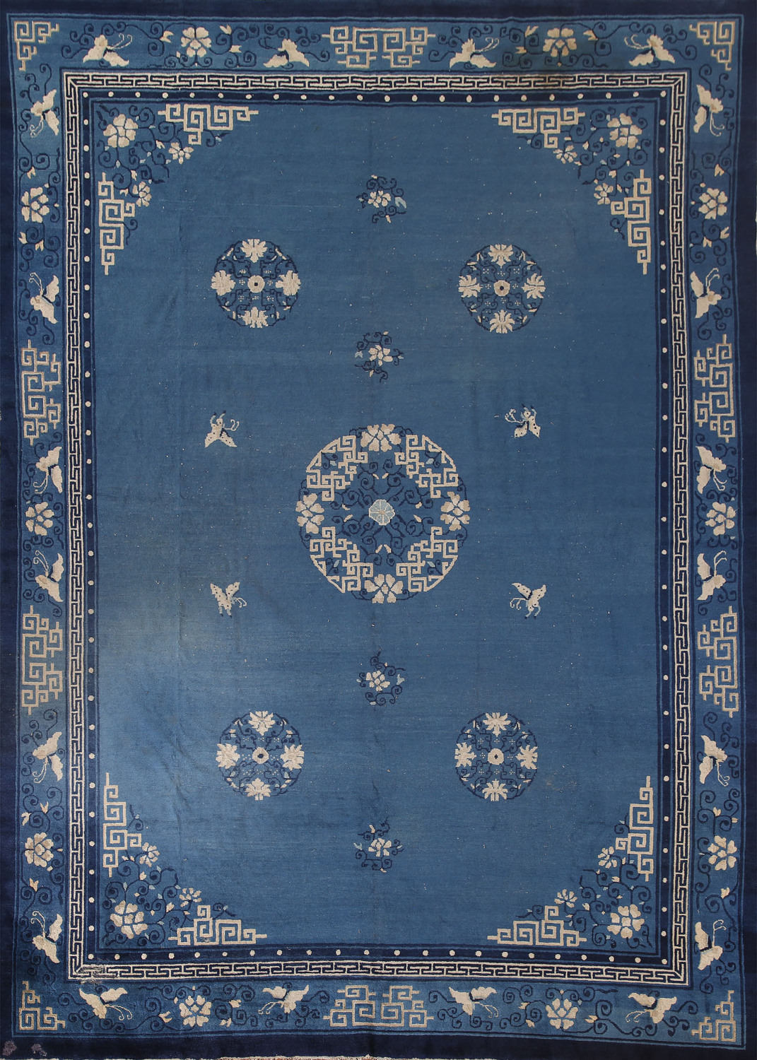 Antique Blue Peking Chinese Oriental Hand-Knotted Area Rug Wool 9x12