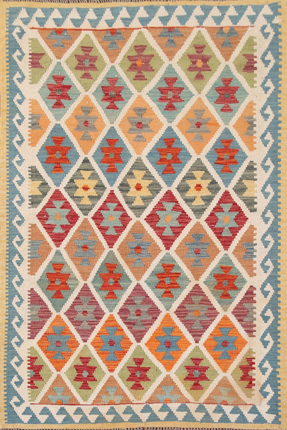 Trellis Geometric Kilim Oriental Wool Rug 4x6