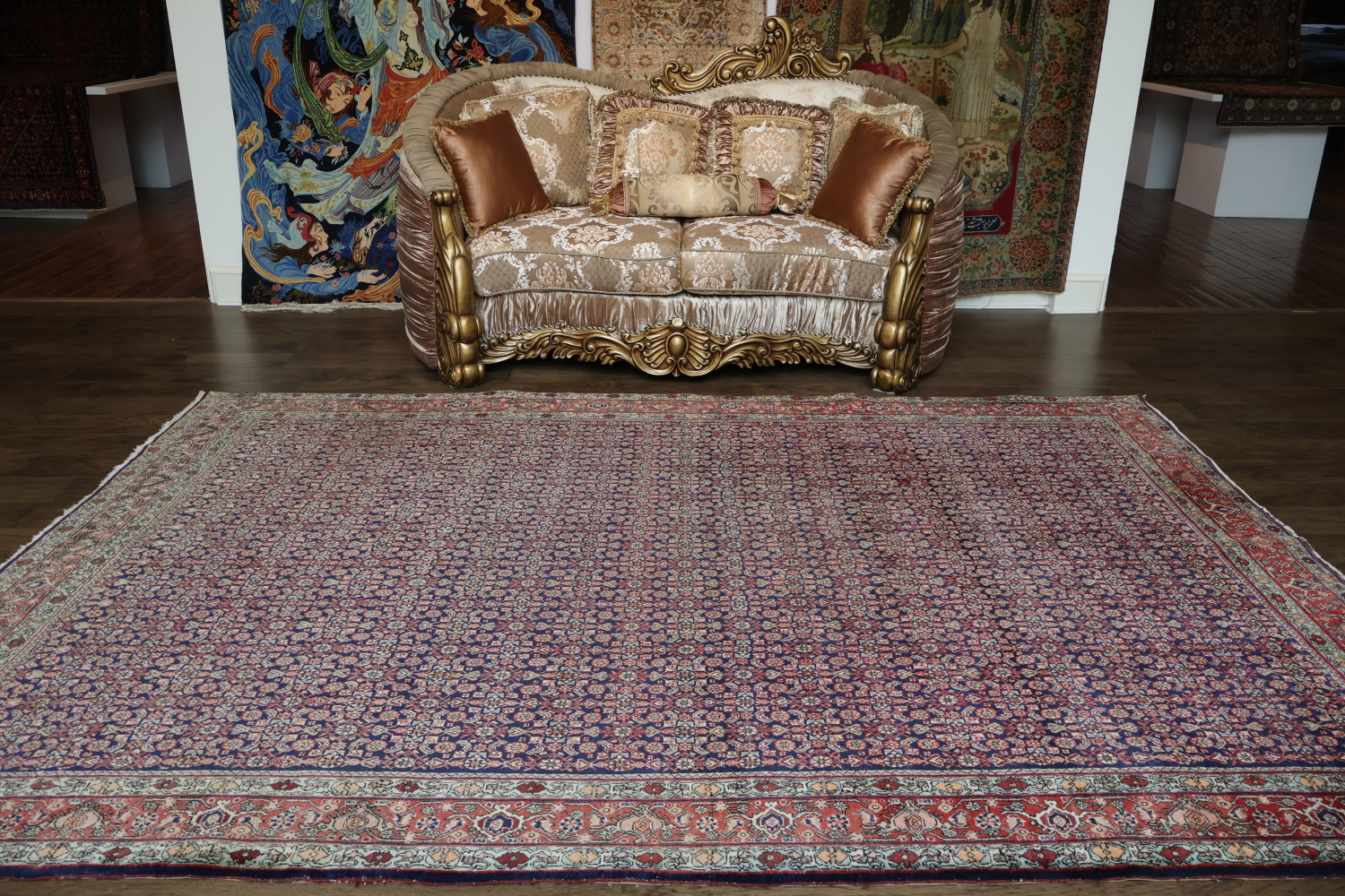 Vegetable Dye Navy and Red Bidjar Persian Area Rug 8x11