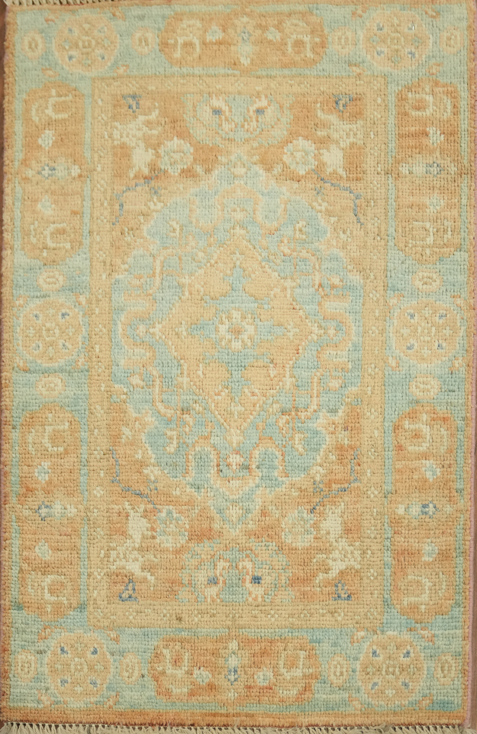 Turquoise Blue Oushak Vegetable Dye Accent Rug 2x3