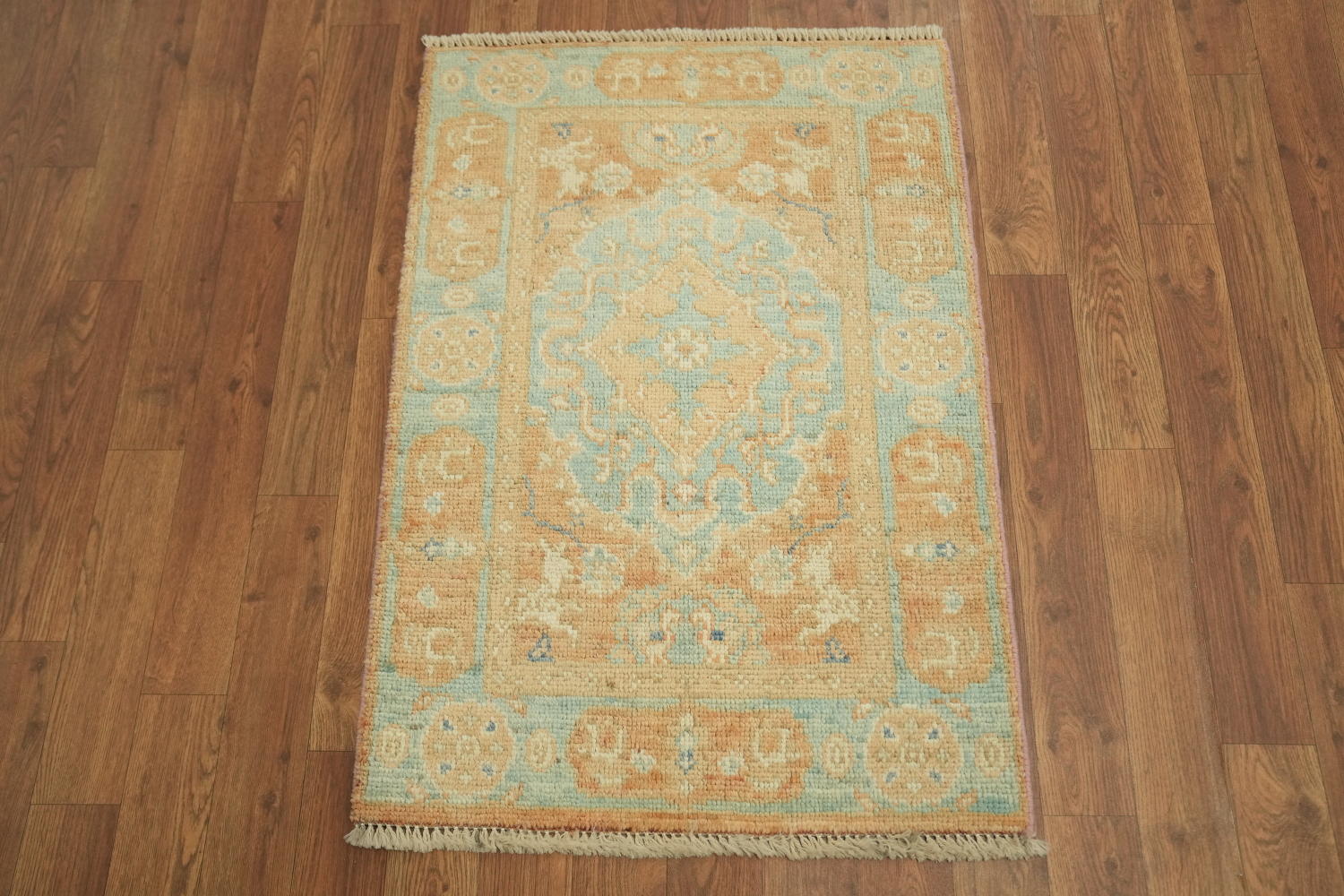 Turquoise Blue Oushak Vegetable Dye Accent Rug 2x3
