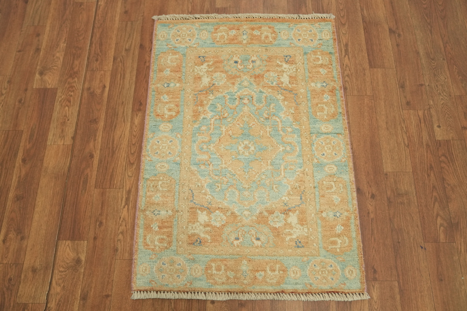 Turquoise Blue Oushak Vegetable Dye Accent Rug 2x3