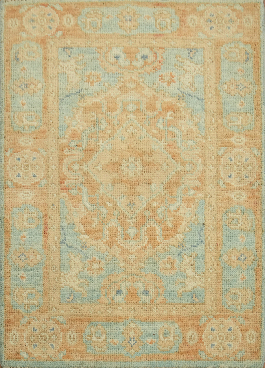 Orange & Blue Oushak Vegetable Dye Accent Rug 2x3