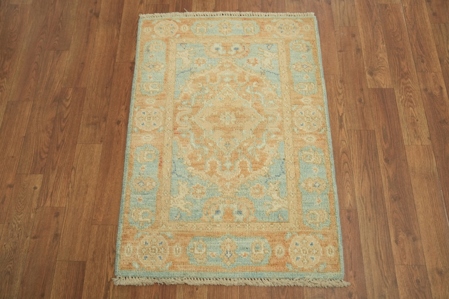 Orange & Blue Oushak Vegetable Dye Accent Rug 2x3