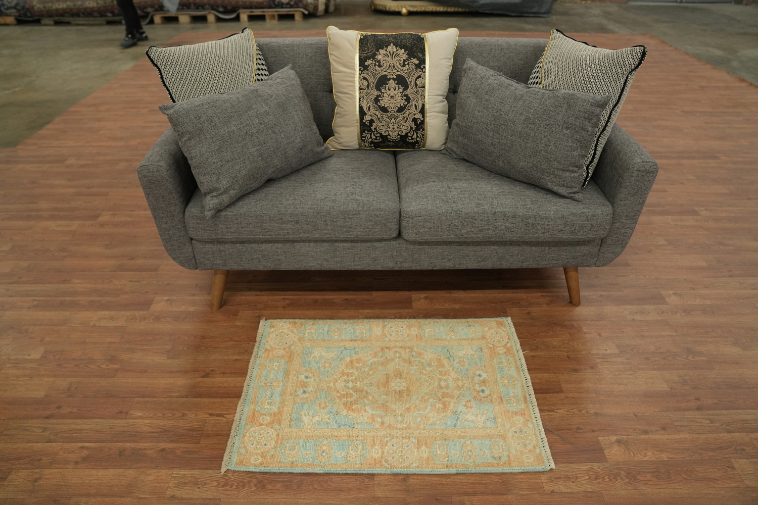 Orange & Blue Oushak Vegetable Dye Accent Rug 2x3