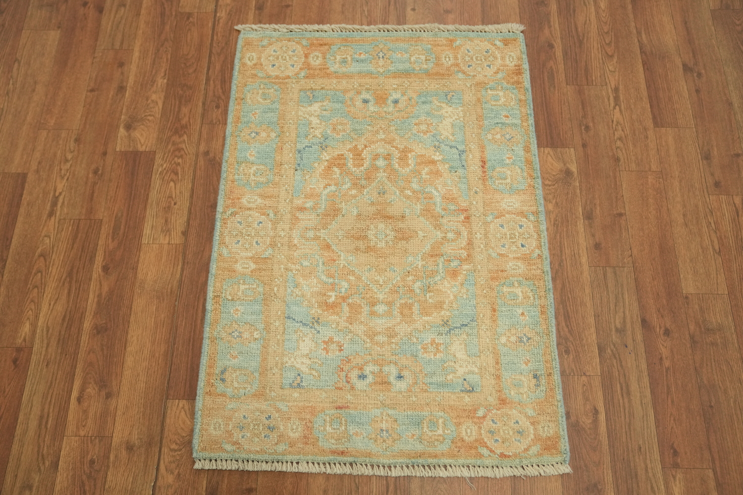 Orange & Blue Oushak Vegetable Dye Accent Rug 2x3