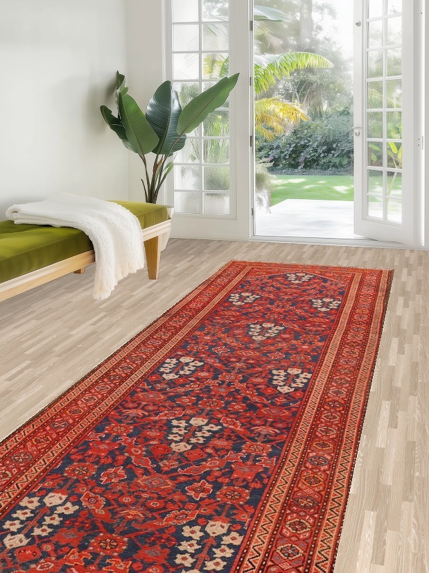 Pre-1900 Vegetable Dye Bakhtiari Persian Runner Rug 3x17