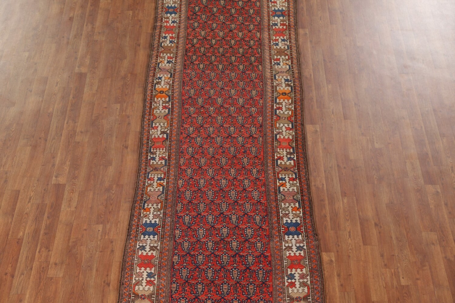 Pre-1900 Vegetable Dye Malayer Persian Runner Rug 4x17