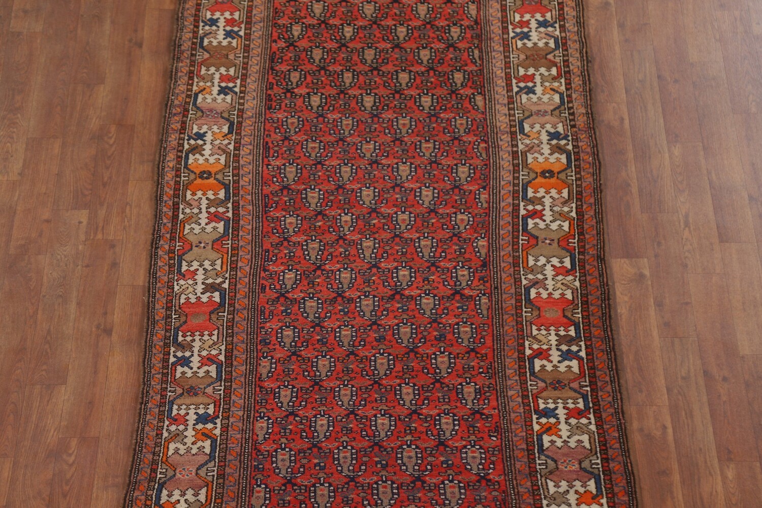 Pre-1900 Vegetable Dye Malayer Persian Runner Rug 4x17