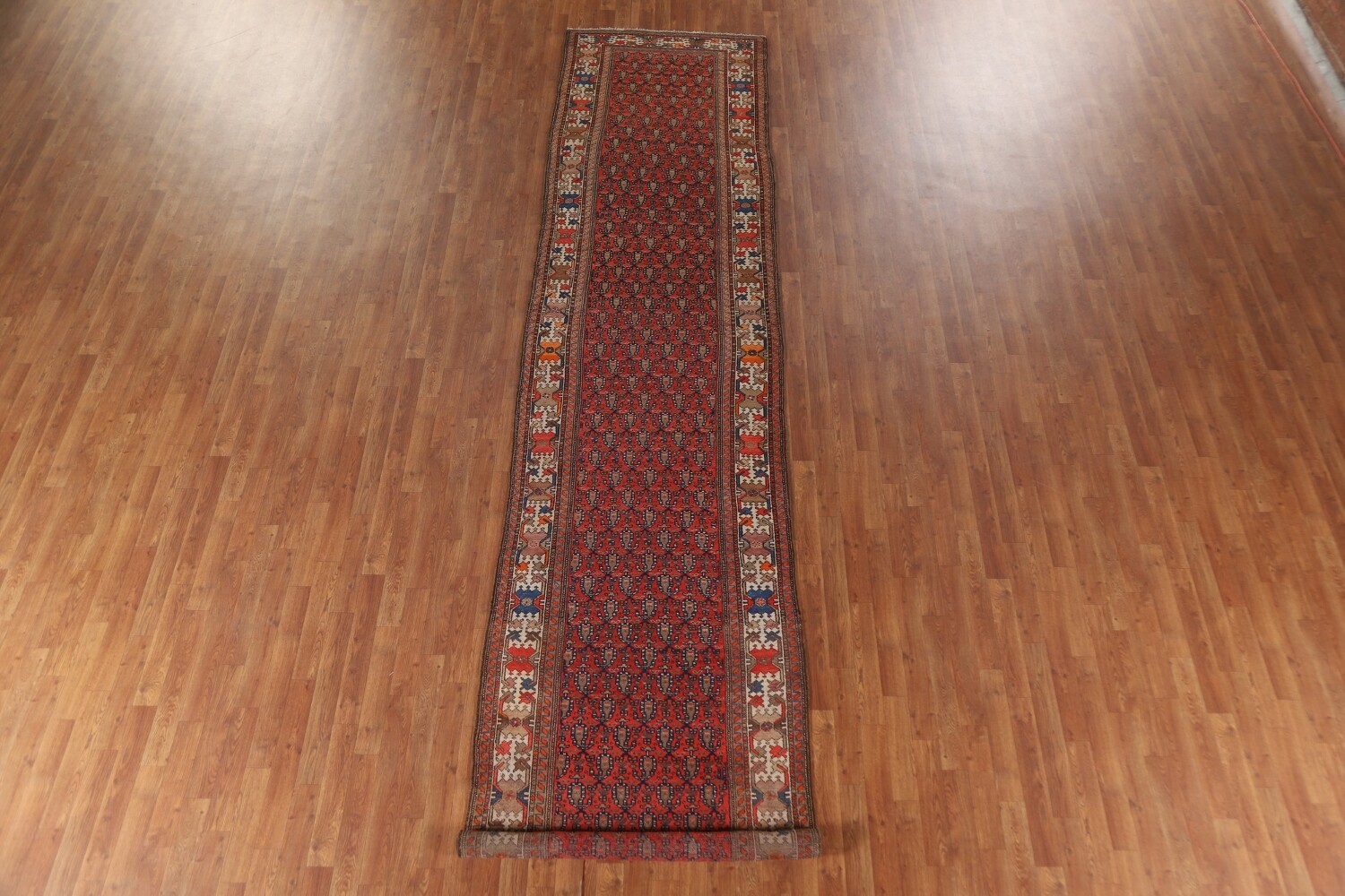 Pre-1900 Vegetable Dye Malayer Persian Runner Rug 4x17